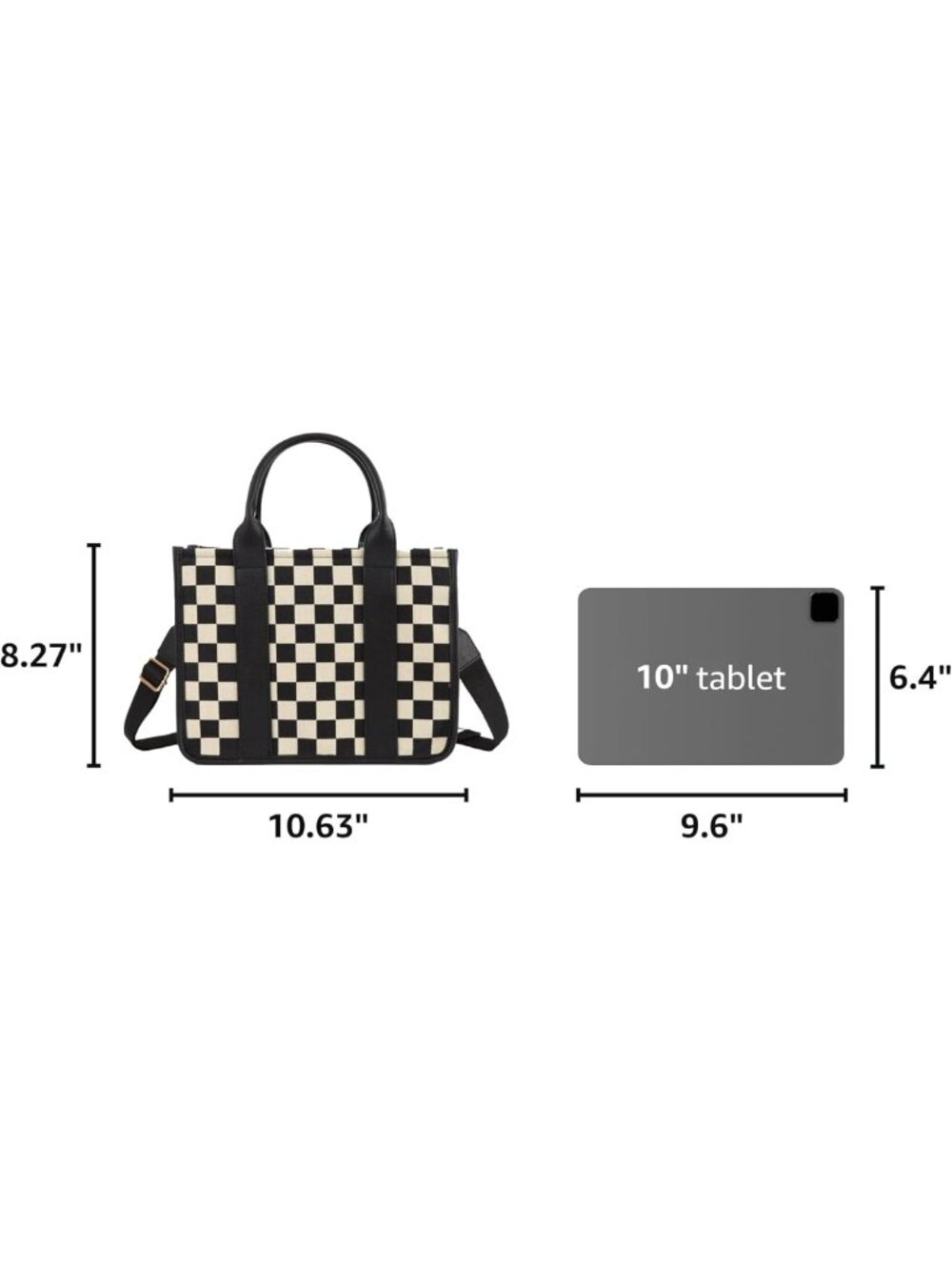 Chic Black and White Checkered Crossbody Tote Bag | Casual Purse for Work - Picture 3 of 8